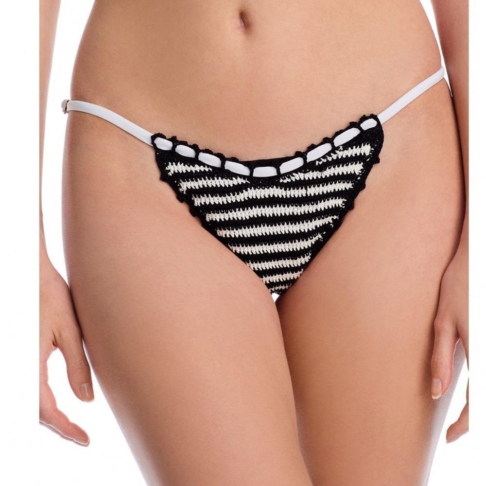 Capittana Rose Crocheted Bikini Bottom Black White Striped Cheeky Small NWT